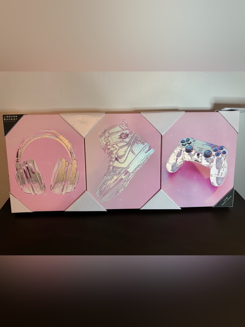 Design District 3-Piece Pink Sneaker Gaming Wall Art Set